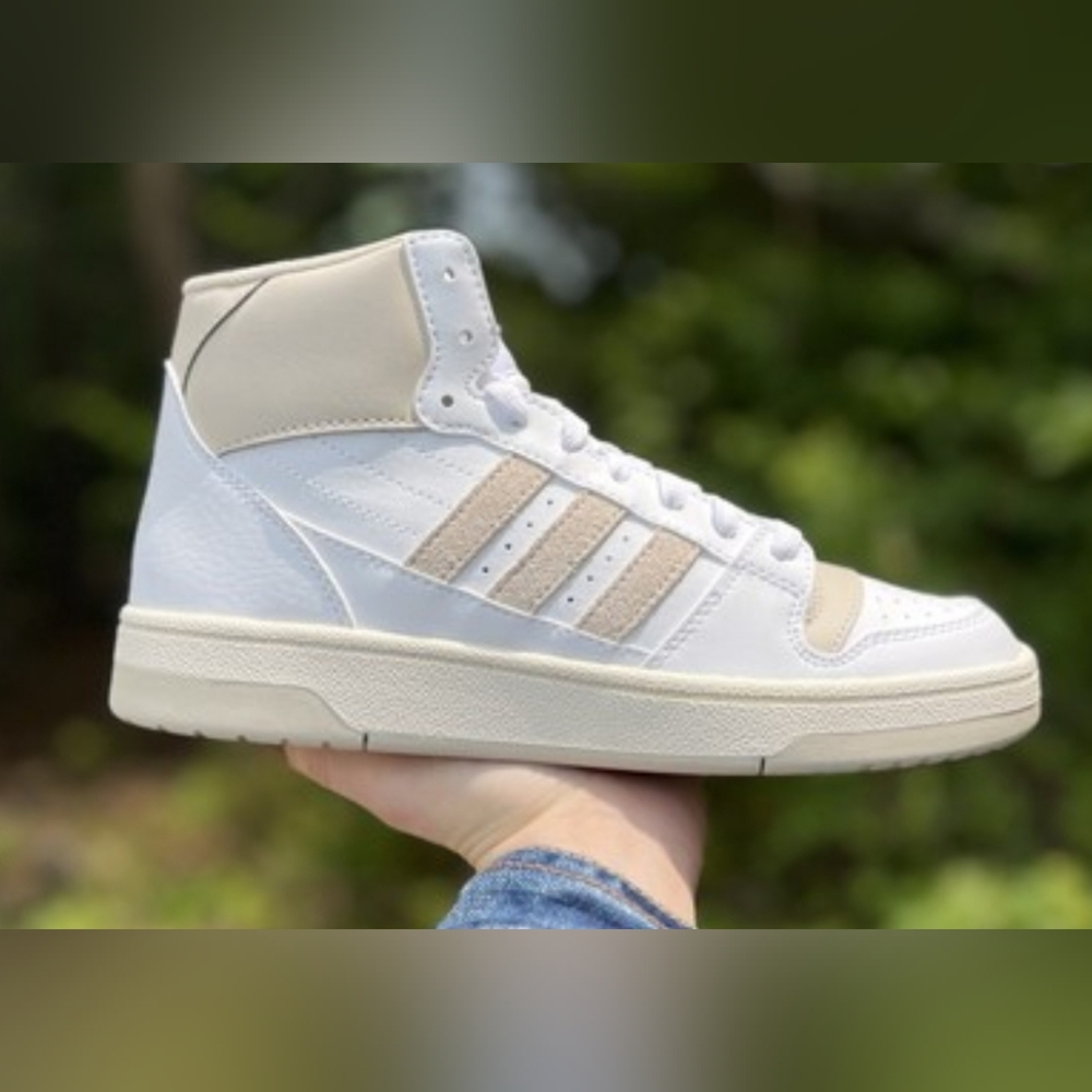 White and Beige High-Top Sneakers